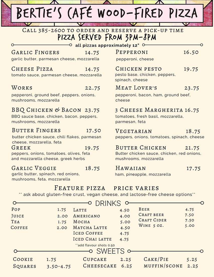 SUMMER MENUS Bertie's Cafe